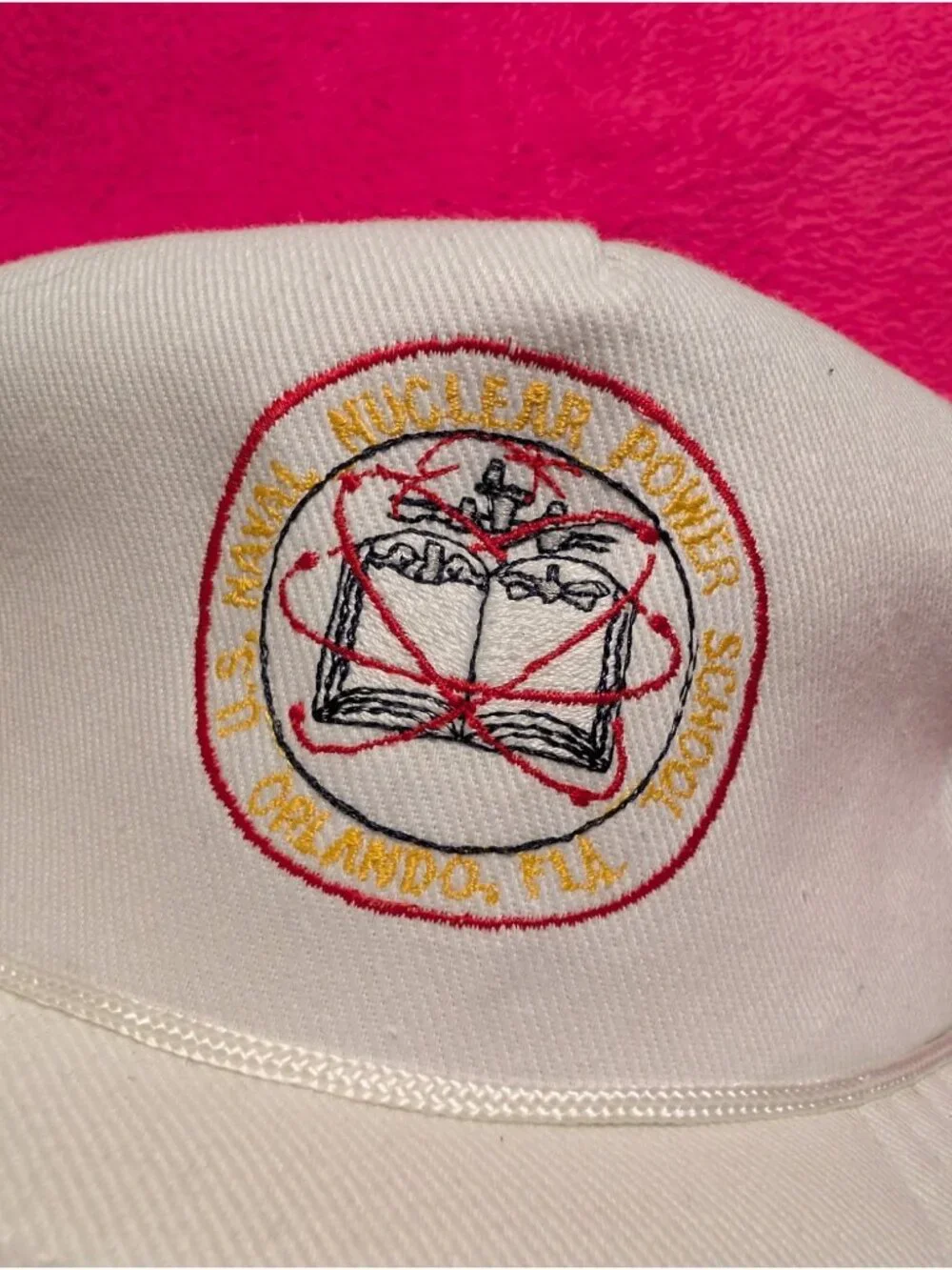 Vintage 80s US Navy Nuclear Power School Orlando Hat White Rope Snapback Cap FL